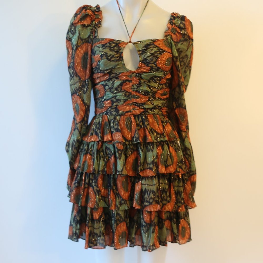 Womens Ulla Johnson Naiya Nocturne Black Green Gold Metallic Halter Dress 0 - Picture 3 of 16